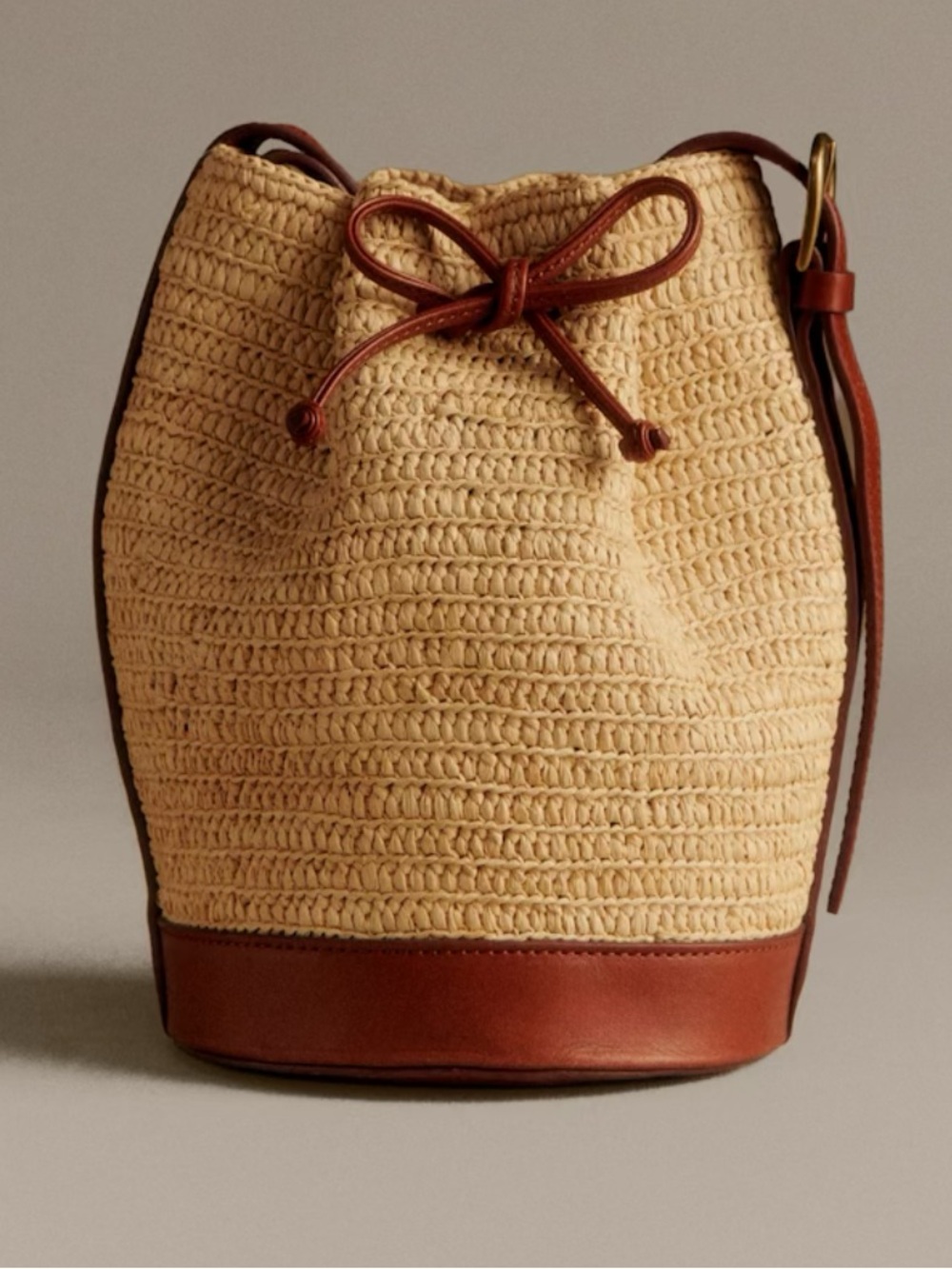 Sézane Mini Farrow Bag in Natural Raffia with Leather Accents